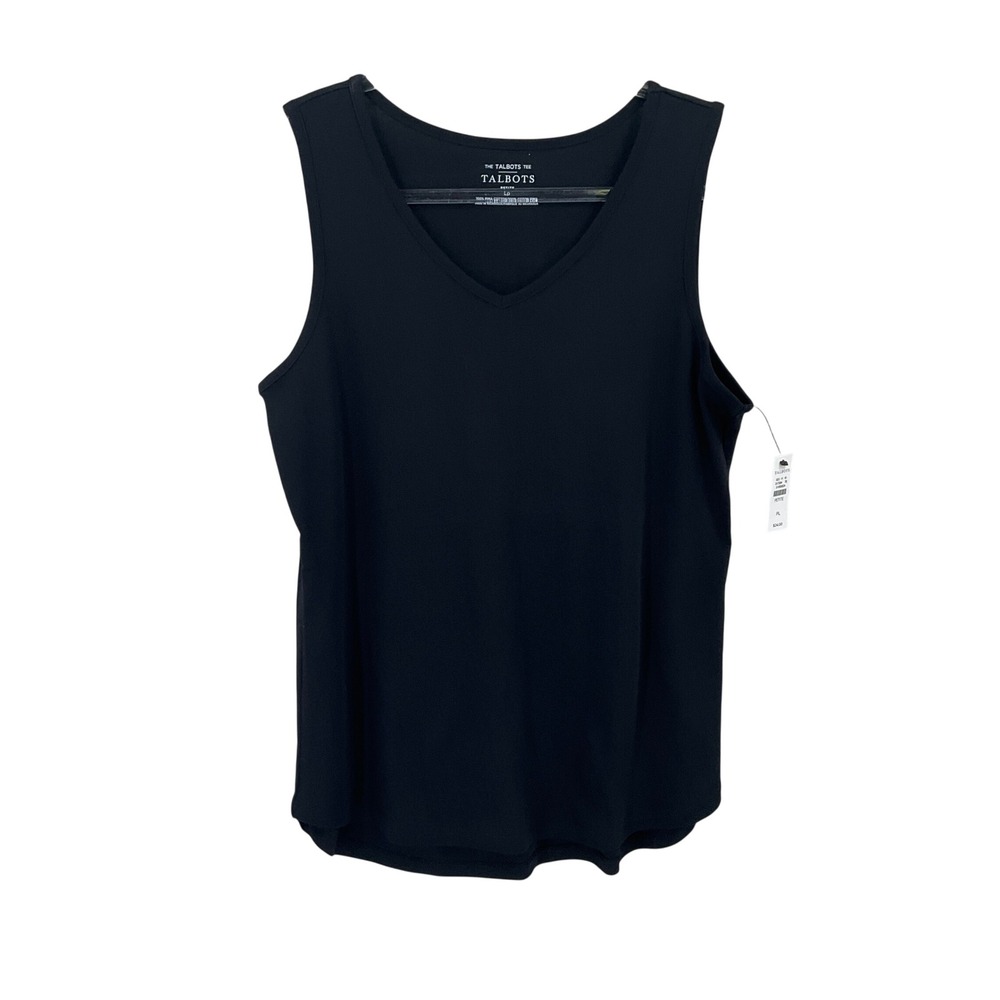Talbots Tank Top Womens PL Black Pima Cotton V-Neck Capsule Minimalist NEW